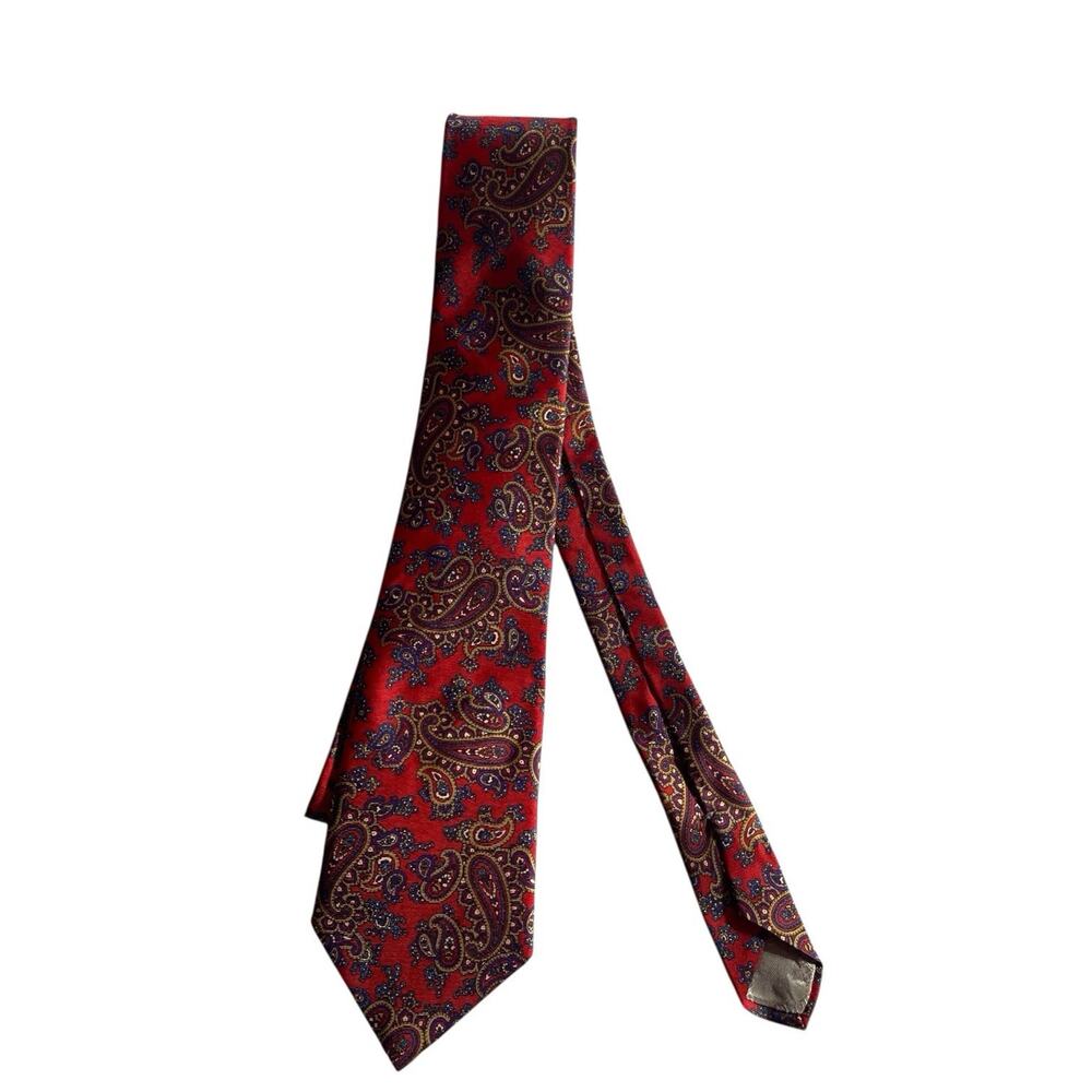 Christian Dior Monsieur Red Blue Paisley Woven Silk Men’s Tie 55.5” Made In USA